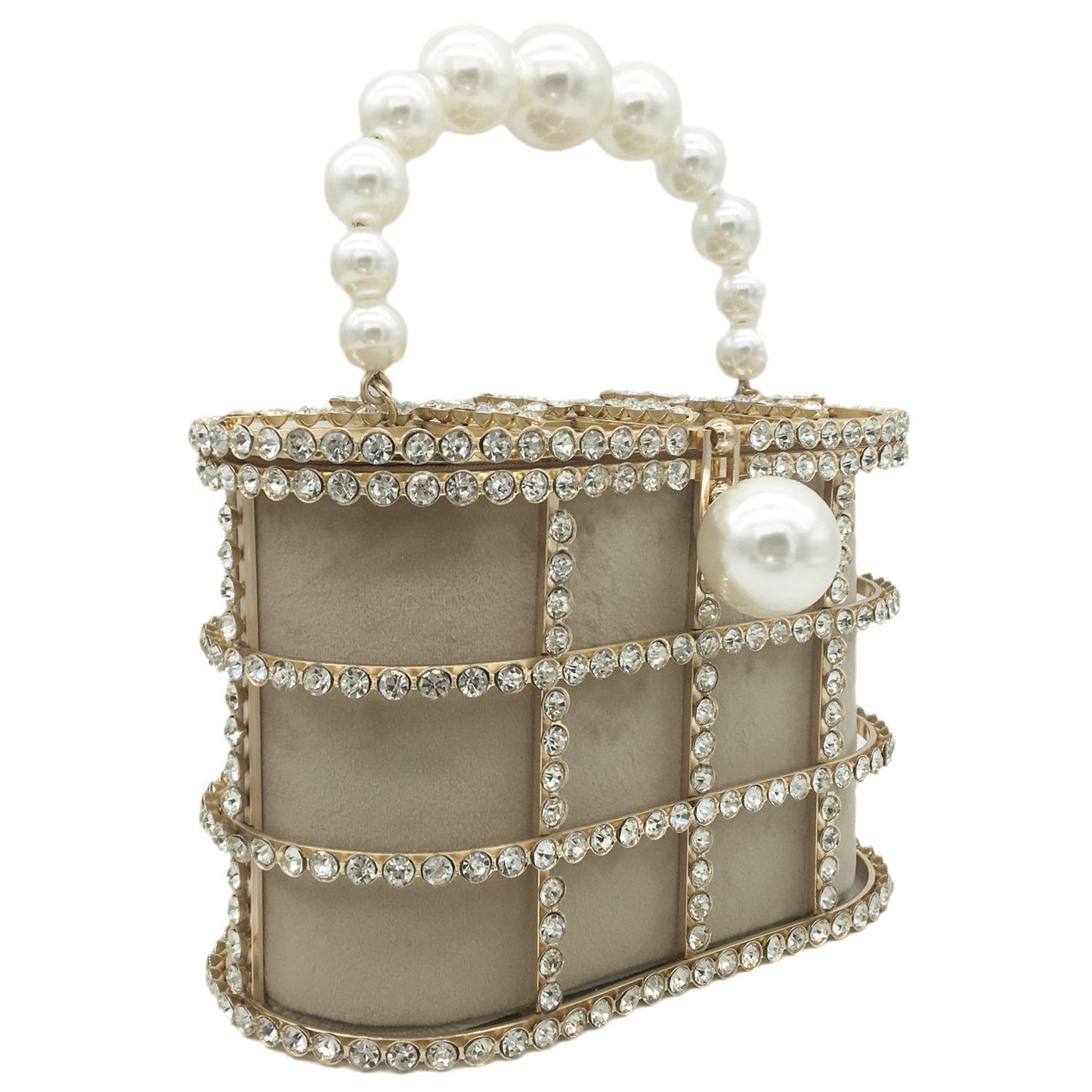 Women's Metal Pearl Diamond Chain Pig Cage Handbags