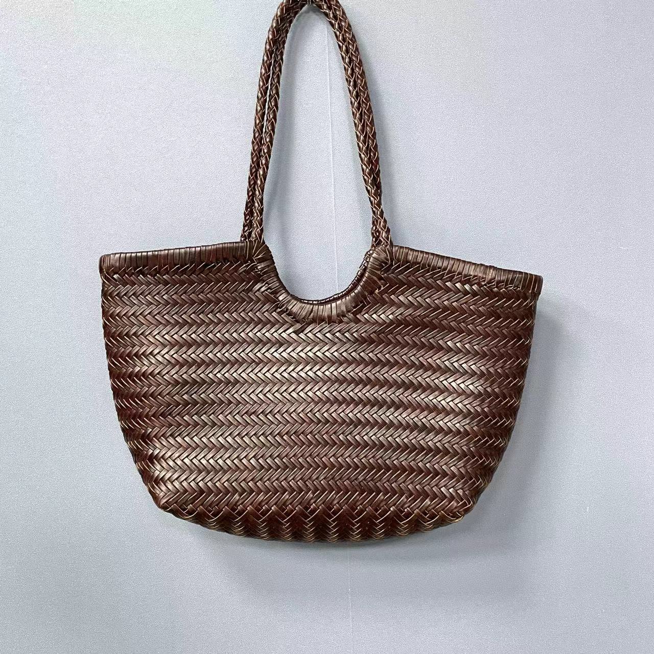 Women's Retro Woven Authentic Leather Weave Vegetable Handbags