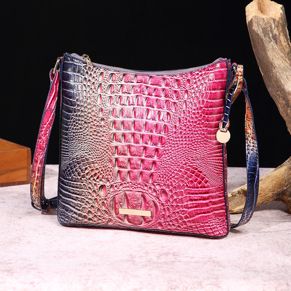 Women's Portable Retro Crocodile Pattern Brahmin Crossbody Bags