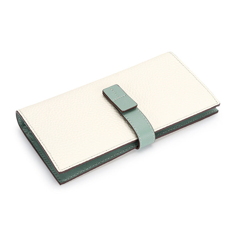 Long Genuine Leather Contrast Color First Layer Cowhide Ladies Wallets