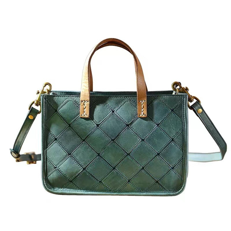 Women's Cow High Texture Geometric Stitching Vintage Crossbody Bags