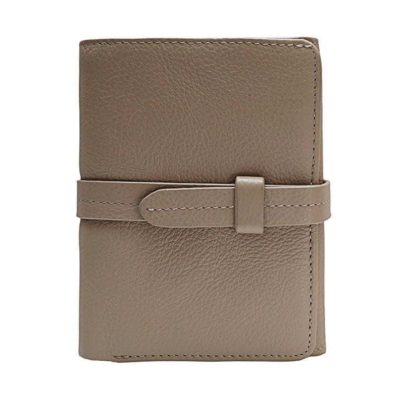 Women's First Layer Cowhide Short Folding Large Ladies Wallets