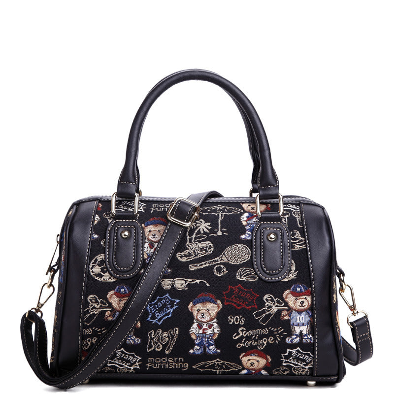 Women's Innovative Bear Boston Fashionable Canvas Handbags