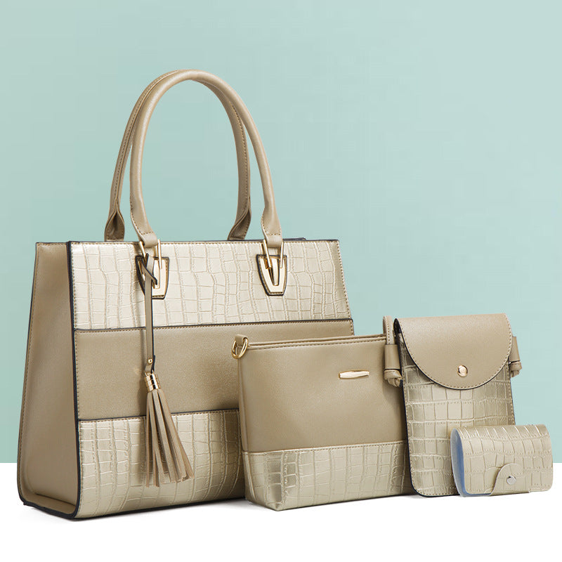 Women's Fashionable Portable Retro Crocodile Pattern Set Handbags