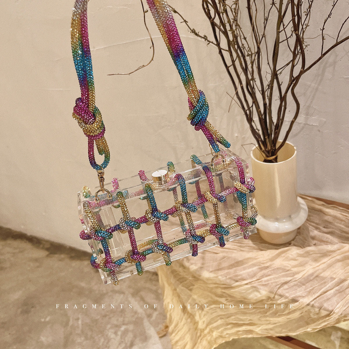Women's Design Acrylic Transparent Box Dinner Woven Armpit Bags