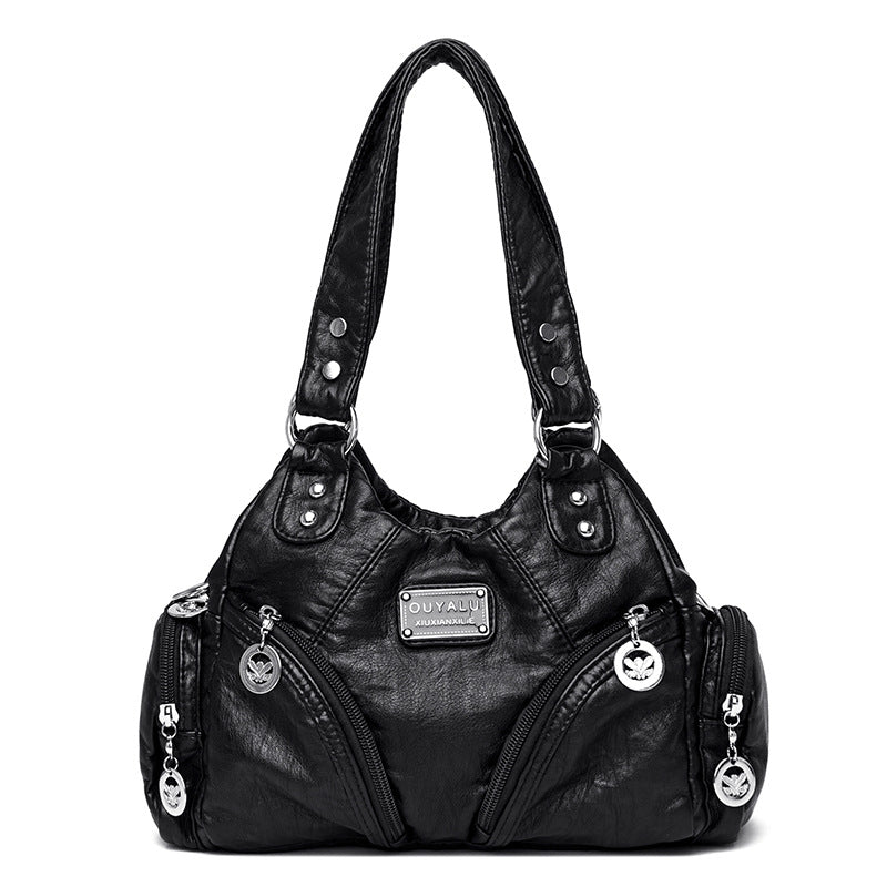 Women's Retro Soft Leather Motorcycle Trendy Quality Shoulder Bags