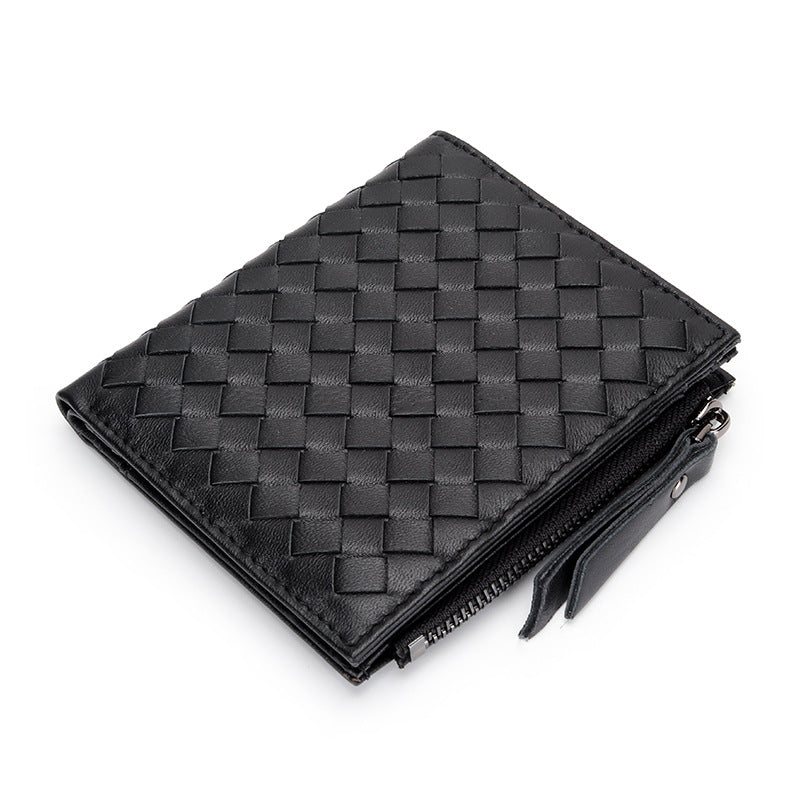 Women's Sheepskin Woven Short Full Leather Vertical Ladies Wallets