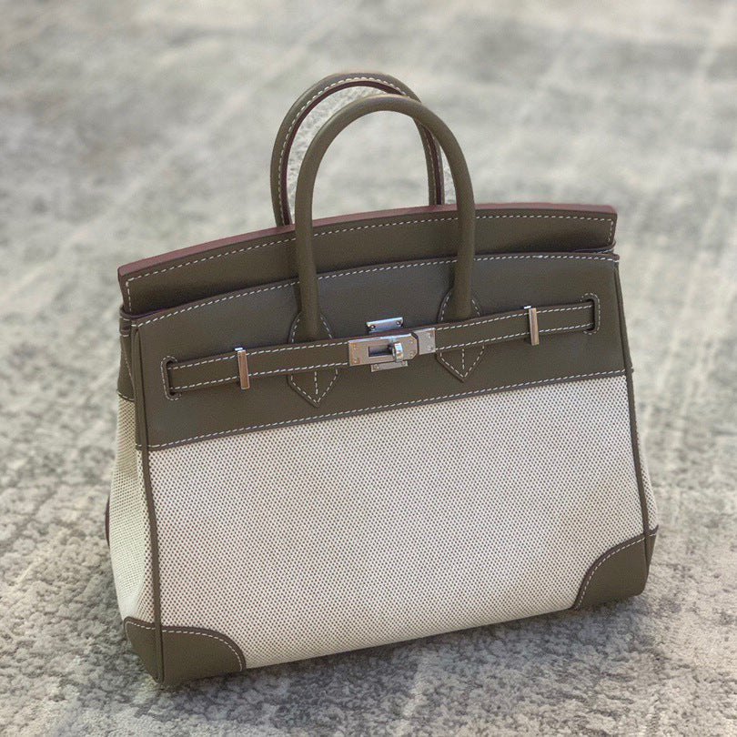 Women's Versatile Contrast Color Canvas With First Handbags