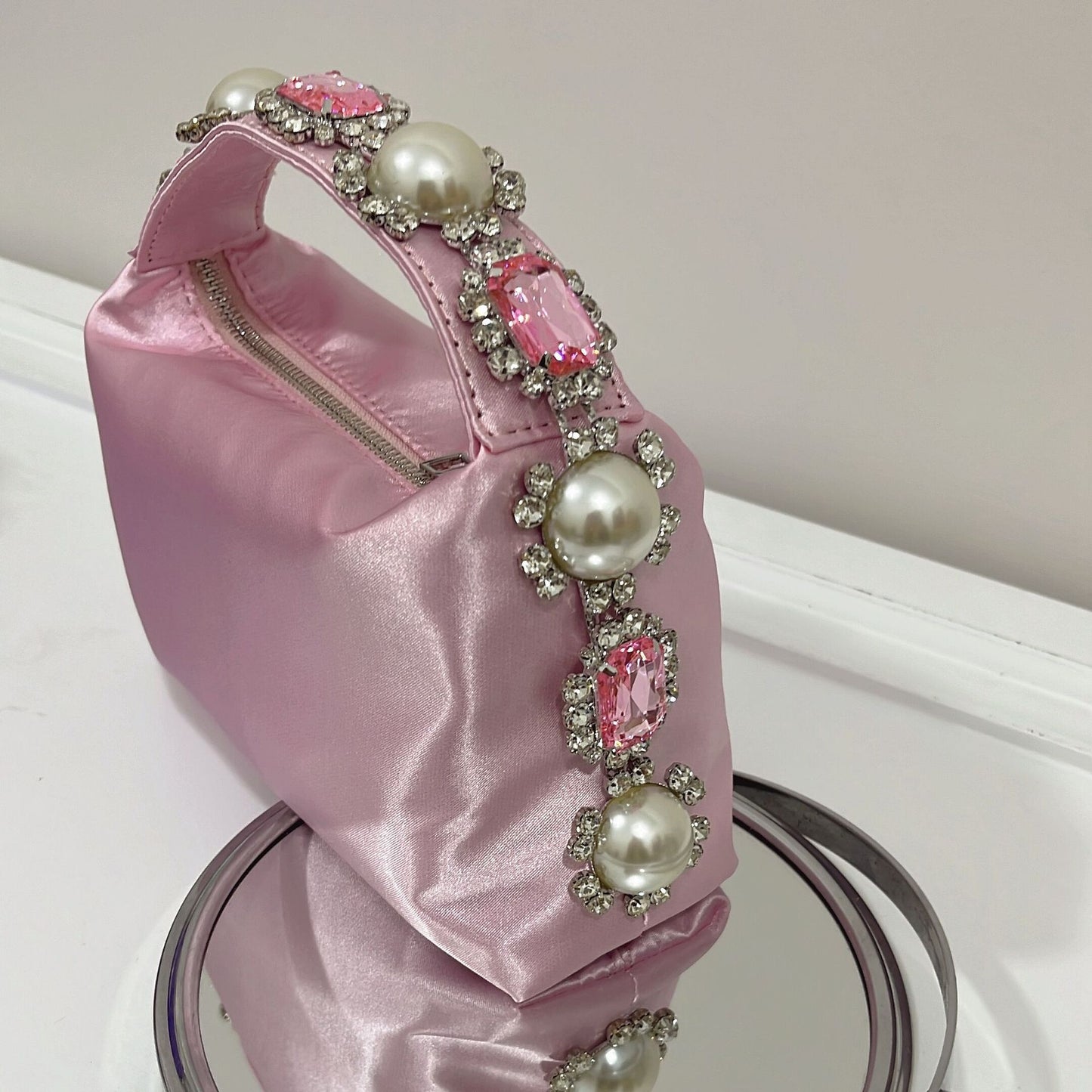 Women's Clutch Rhinestone Pearl Satin Lunch Box Summer Handbags
