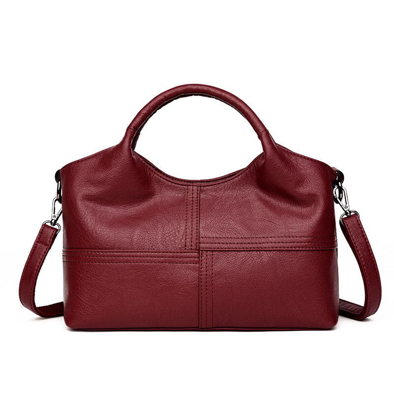 Women's Lightweight Stitching Soft Leather Large Capacity Handbags