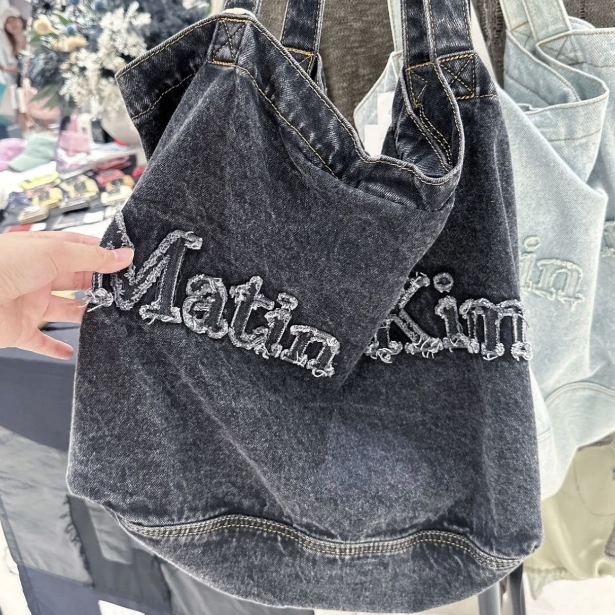 Women's Niche Denim Embroidery Letter Large Capacity Handbags