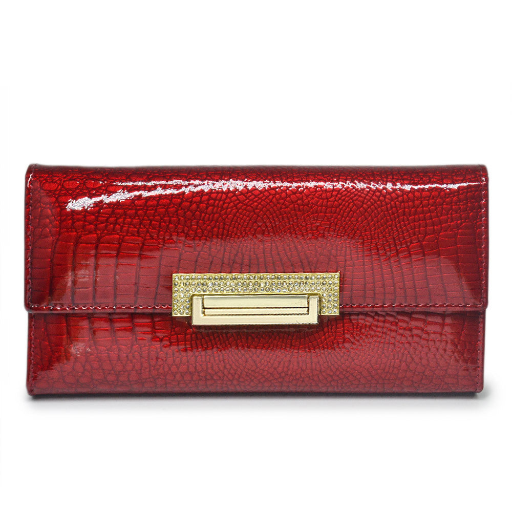 Women's Leather Patent Stone Pattern Clutch Ladies Wallets