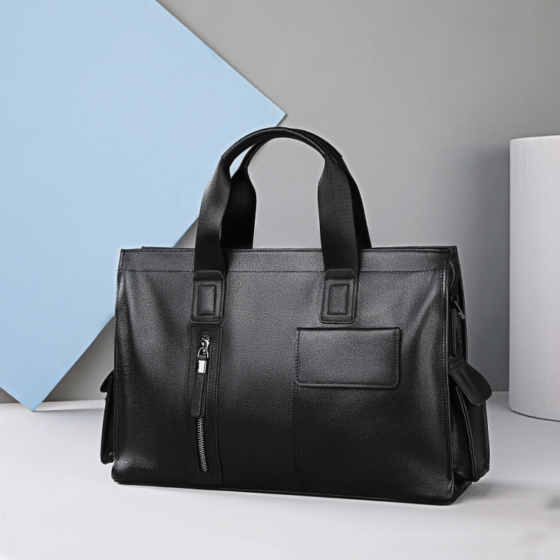 Men's Top Layer Cow Leather Computer Large Capacity Men's Handbags
