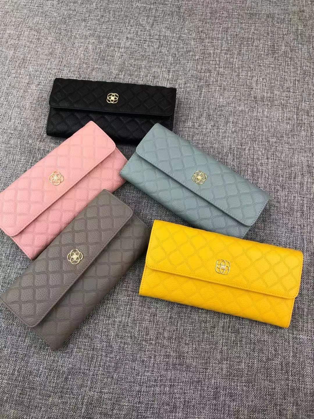 Women's First Layer Cowhide Mid-length Fashion Rhombus Ladies Wallets
