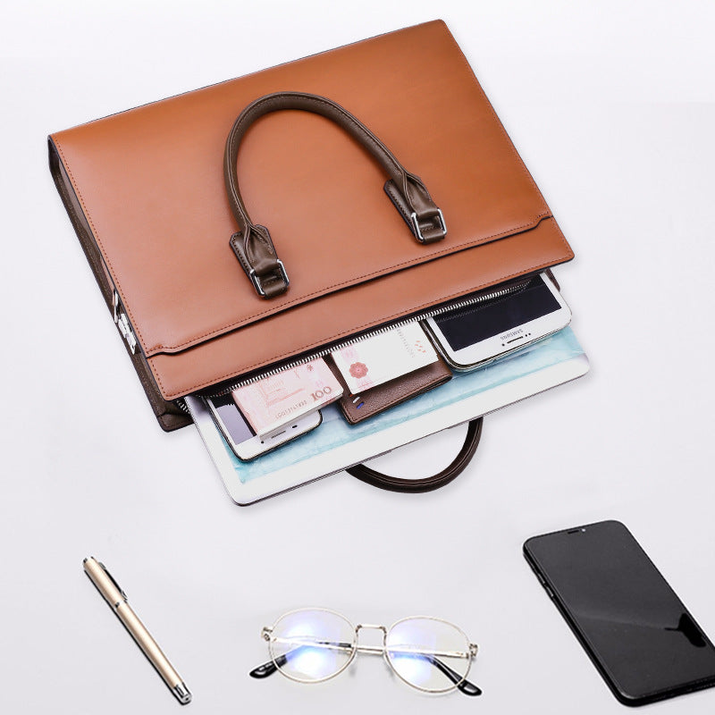 Men's Leather Password Computer First Layer Cowhide Bags