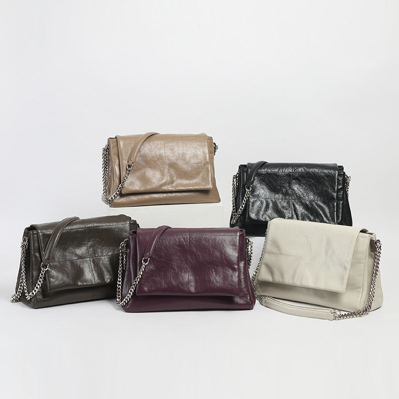 Women's Leather Made Korean Chain Simple Fashion Underarm Large Shoulder Bags