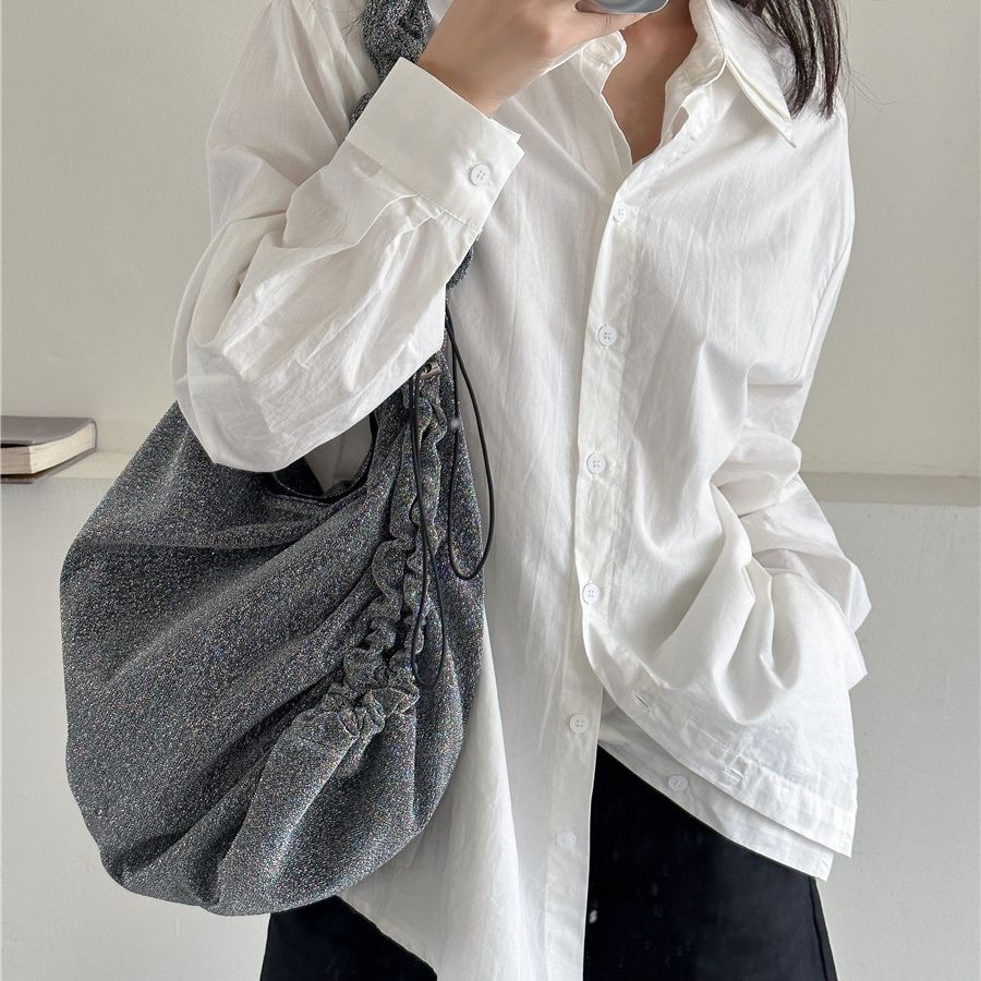 Women's Sier String Cloth Drawstring Design One Shoulder Bags