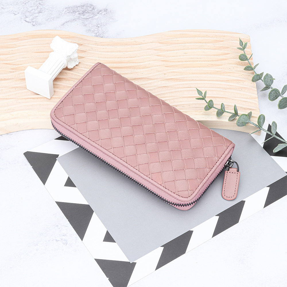 Women's Sheepskin Hand-woven Long Large Capacity Multi Slots Ladies Wallets