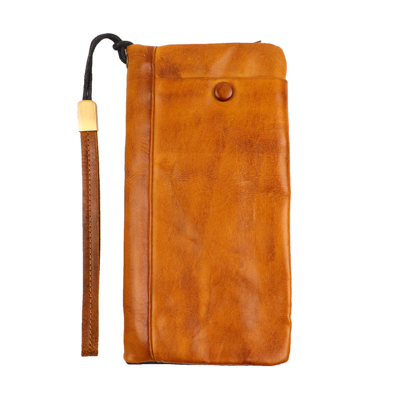Men's First Layer Cowhide Hand-rub Color Distressed Long Zipper Card Holder