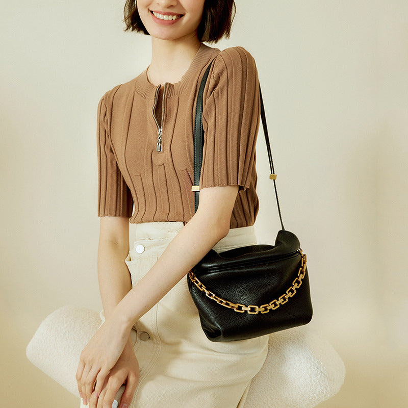 Women's Leather Folds Cloud Fashion Chain Dumpling Shoulder Bags