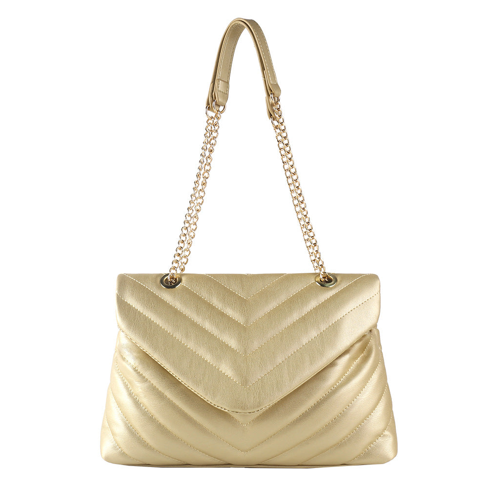 Women's Chain Embroidered Lady Joker V-shaped Diamond Shoulder Bags