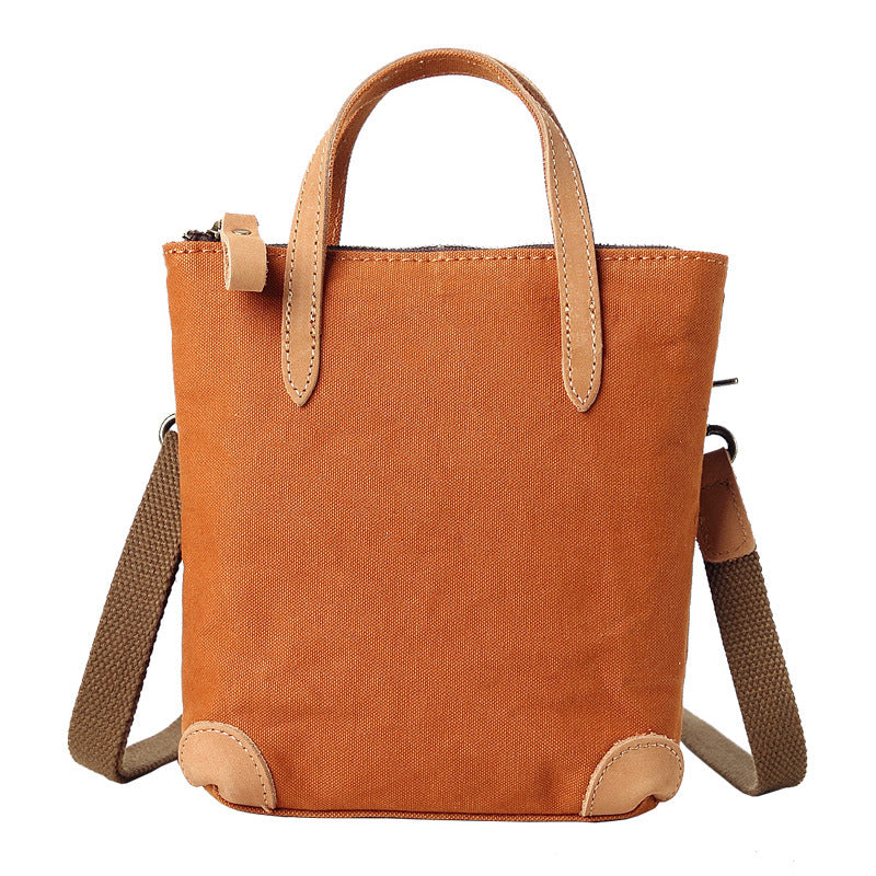 Women's Leisure Mini Canvas Mobile With Leather Zip Shoulder Bags