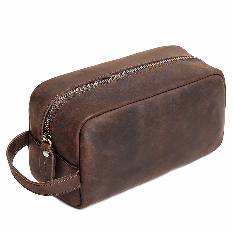 Men's Crazy Horse Leather Toiletry Business Trip Men's Handbags