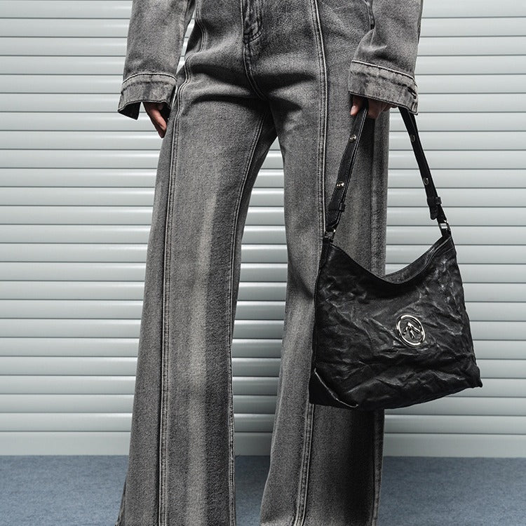 Stone Size Vegetable Tanned Sheepskin Commuter Shoulder Bags