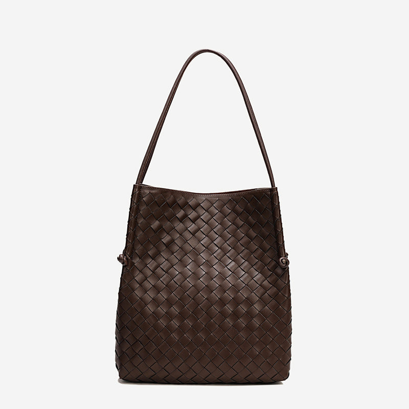 Woven Big Cowhide Leather Large Capacity Shoulder Bags