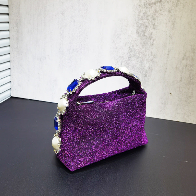Women's Rhinestone Pearl Pillow Dinner Silk Lunch Handbags