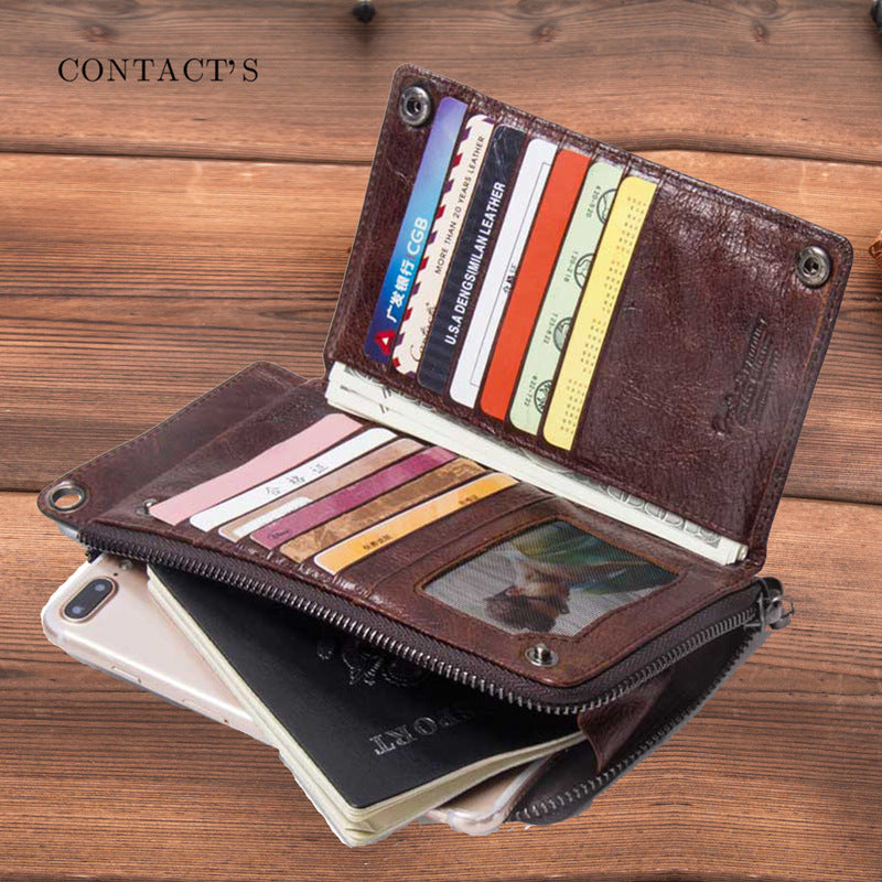 Men's Angel Swiping Trend Cowhide With Wrist Strap Genuine Men's Wallets