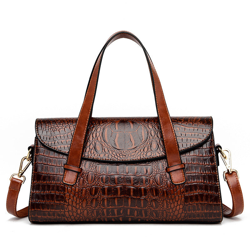 Women's Fashion Crocodile Pattern Portable Boston Pillow Handbags