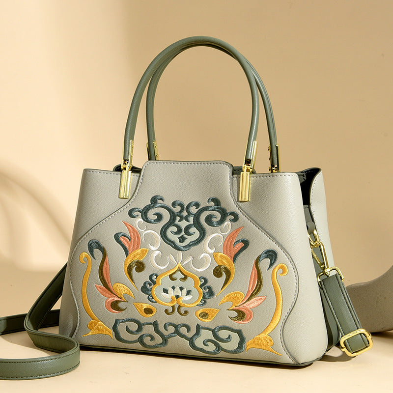 Chinese Style Embroidery Genuine Leather Design Texture Handbags