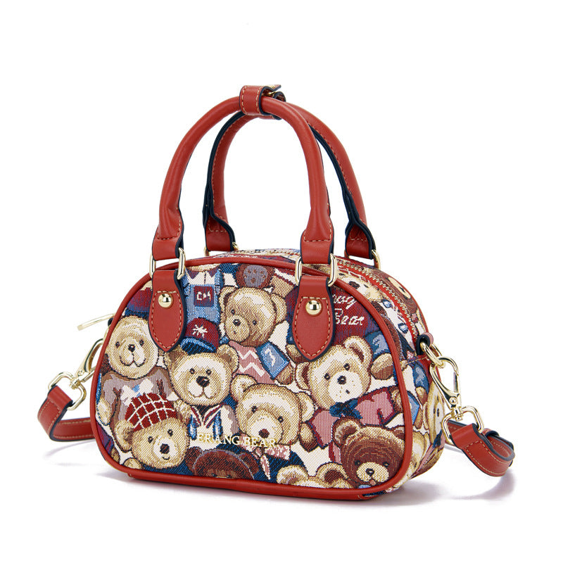 Women's Bear Attachment Portable Fashion Bowling Cute Crossbody Bags