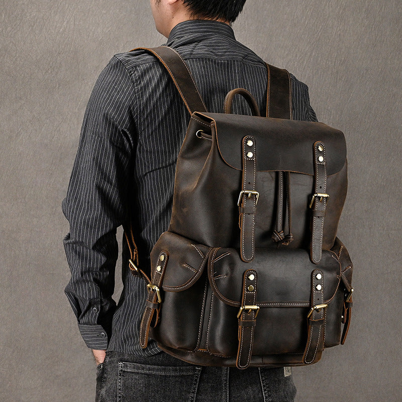 Women's & Men's & Leather Crazy Horse Large Capacity Backpacks