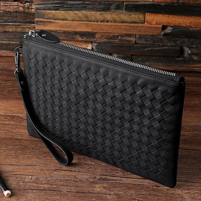 Women's & Men's & Hand-woven Leather Clutch Business Wrist Bags