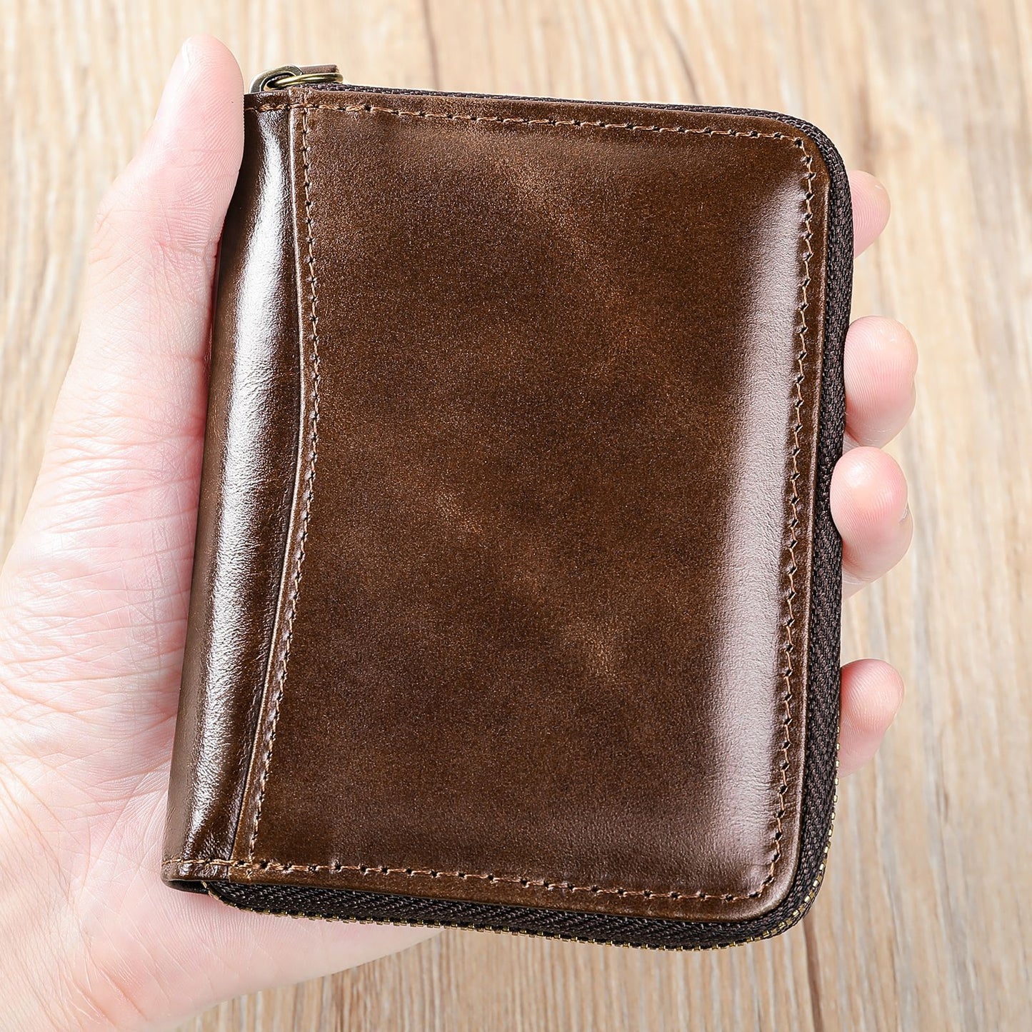 Men's Layer Cowhide Short Leather Zipper Driving Men's Wallets