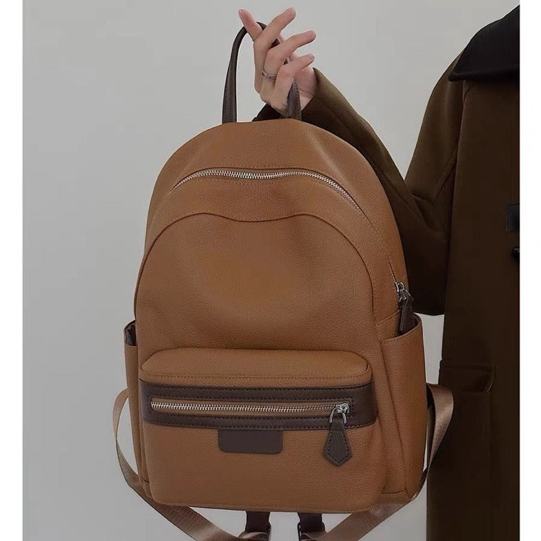 Women's First Layer Leather Leisure Large Capacity Backpacks