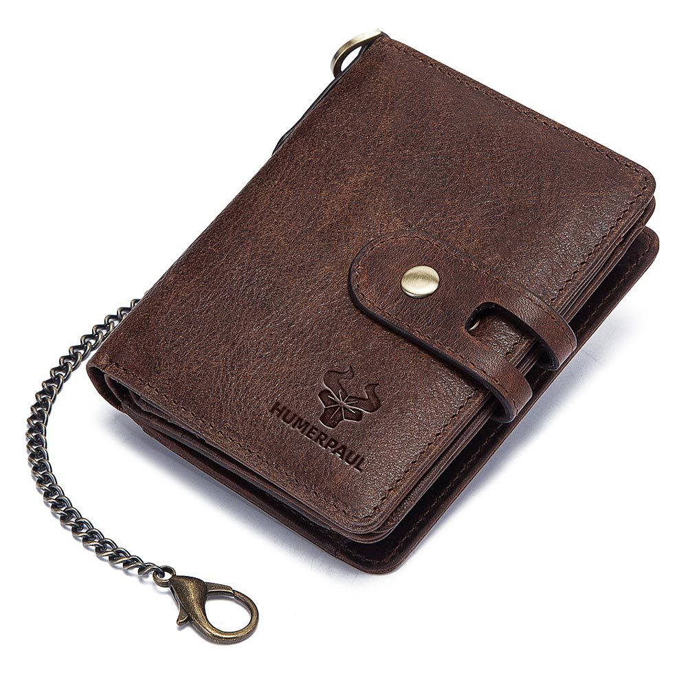 Men's Crazy Horse Zip Cowhide Genuine Leather Buckle