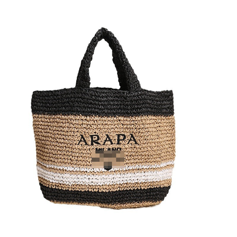 Women's Capacity Letters Straw Fashion Stripes Woven Bags