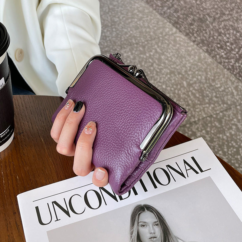 Women's Leather Short Folding Top Layer Cowhide Coin Purses