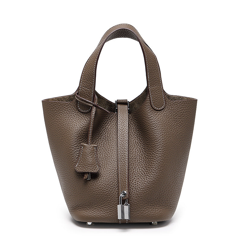 Women's Quality First Layer Cowhide Niche Basket Leather Large Bags