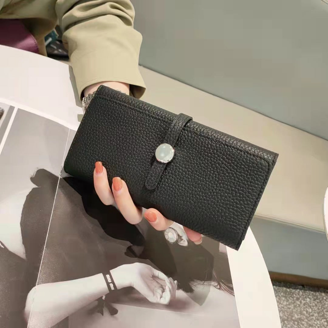Women's First Layer Cowhide Long Folding Large Capacity Genuine Ladies Wallets