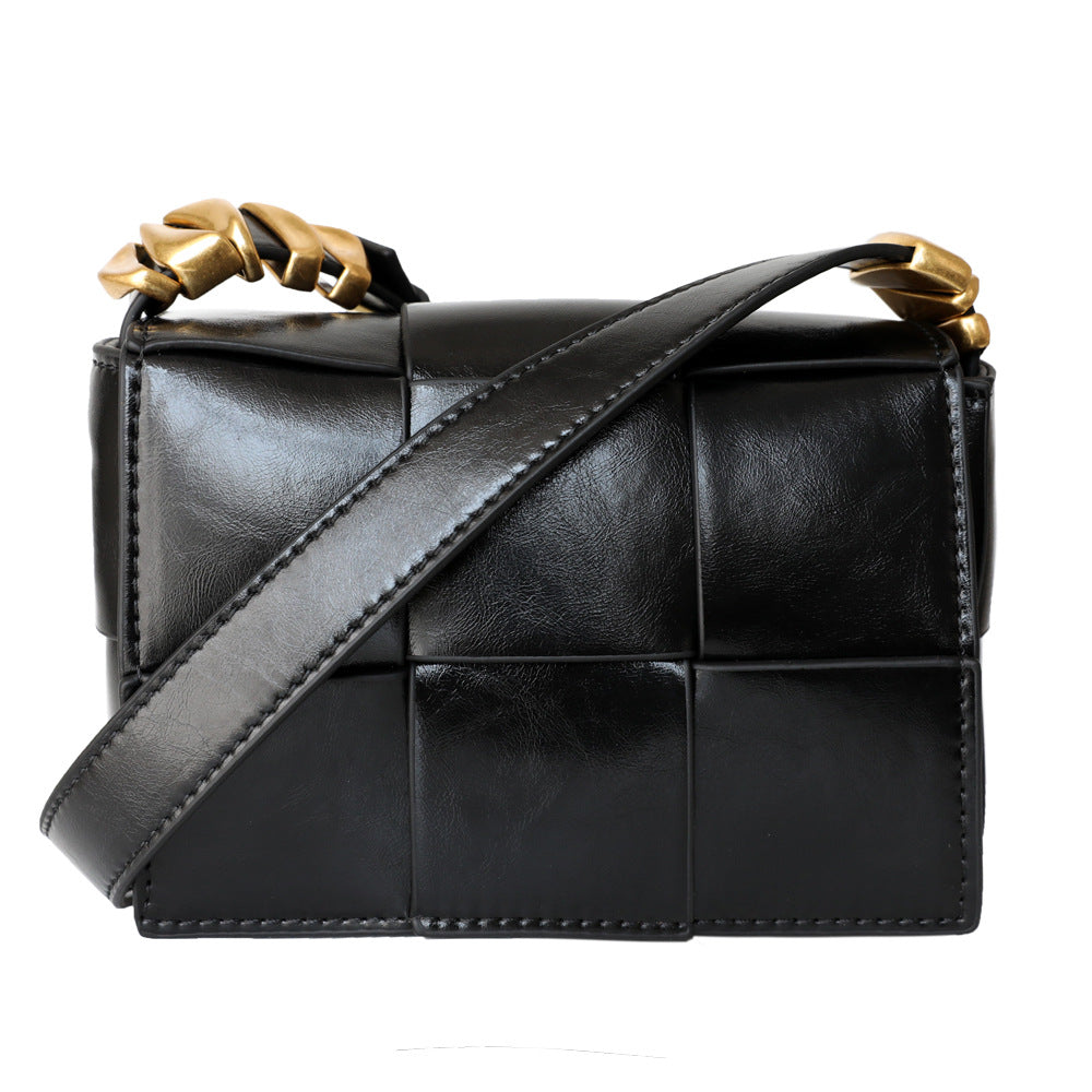 Women's Woven Genuine Leather Mini Trendy Cowhide Shoulder Bags