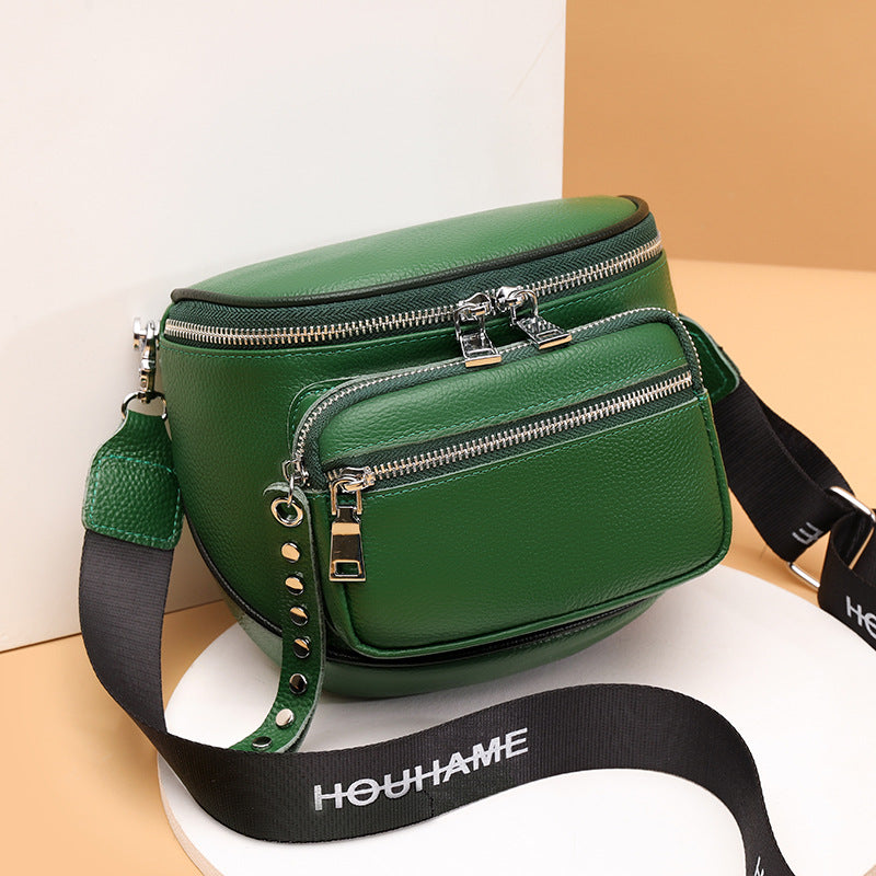 Women's Genuine Leather Fashion Saddle Black First Crossbody Bags