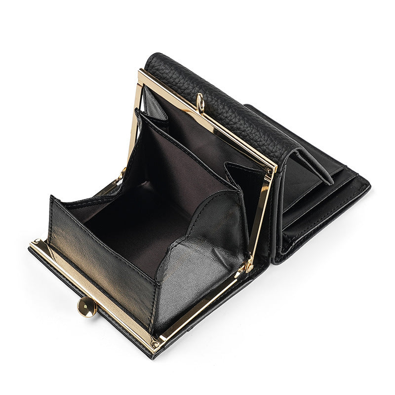 Layer Cowhide Multi Slots Contrast Color Purses