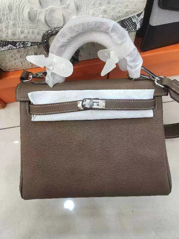 Cowhide Second Generation Kelly Lychee Pattern Handbags