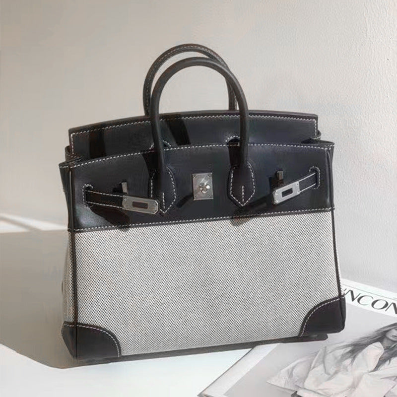 Women's Contrast Color Large Capacity Genuine Leather Shoulder Bags