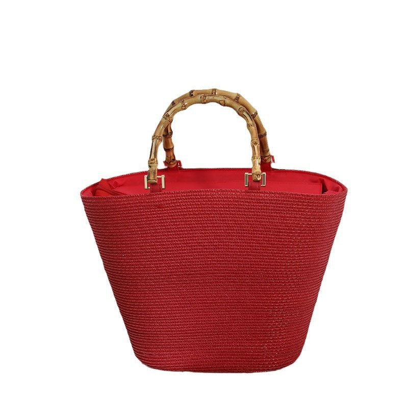 Women's Large Capacity French Straw Easy Matching Portable Handbags