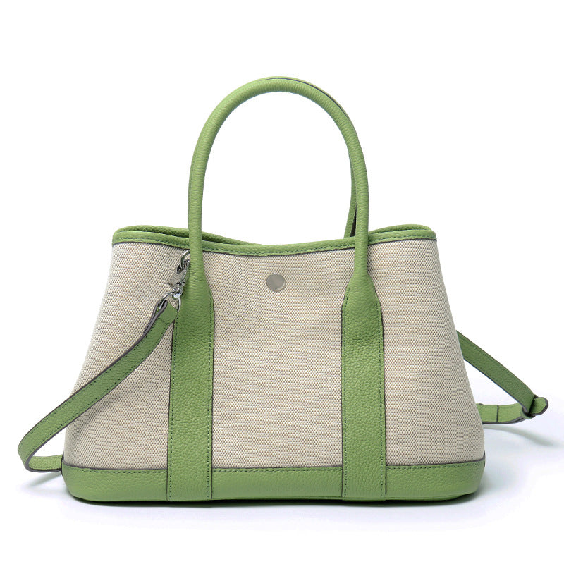 Women's First Layer Cowhide Real Leather Canvas Handbags